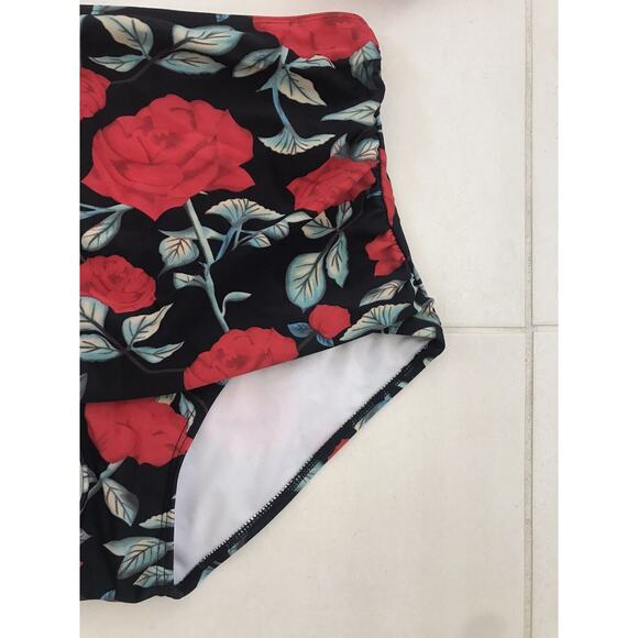 Cocoship Swim Ruffled High Waist Floral Bikini Set Swimsuit - Picture 9 of 10